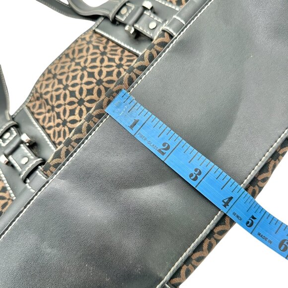 Relic Brown Geometric Pattern Handbag Black Faux Leather Trim Double Handles - Picture 12 of 12